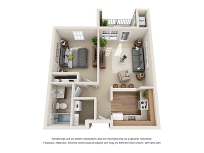 Architectural floor plan of a senior living unit