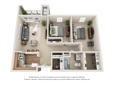Architectural floor plan of a two-bedroom unit