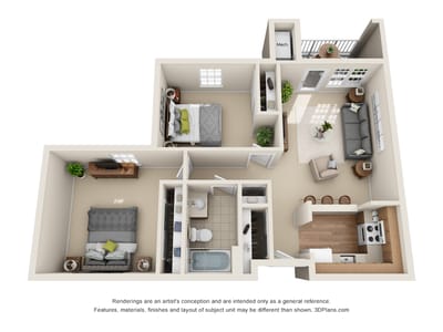 Floor plan of a one-bedroom apartment layout