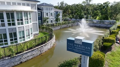 Exterior view of The Meridian at Brandon with fountain