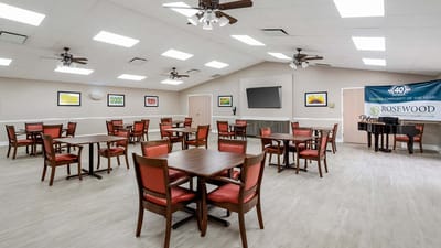 Common area with tables and chairs setup