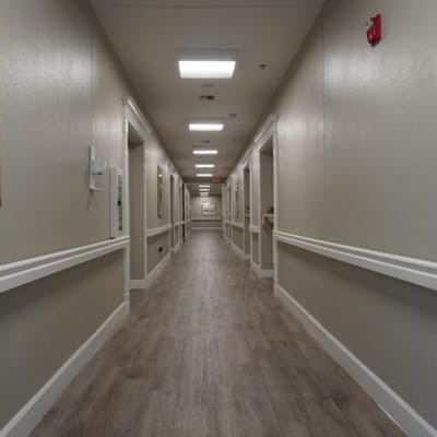 Long hallway in a senior living facility