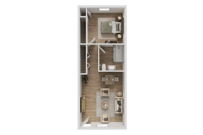 Top-down view of a private room layout.