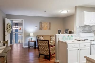 Well-furnished common area in assisted living facility