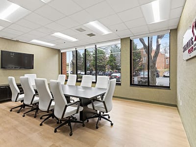 Bright conference room with large windows