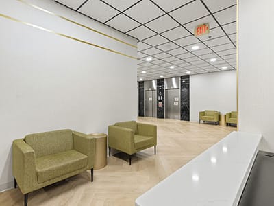 Modern interior lobby with seating area