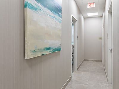 Hallway with artwork in a nursing facility
