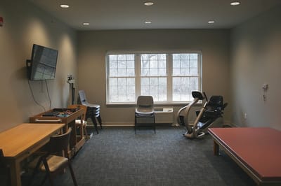 Exercise area with equipment and seating