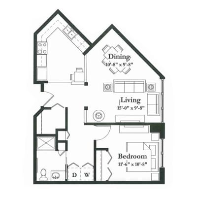 Architectural floor plan of a living space