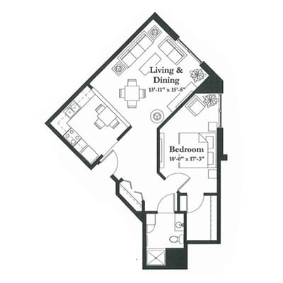 Architectural floor plan of a living space