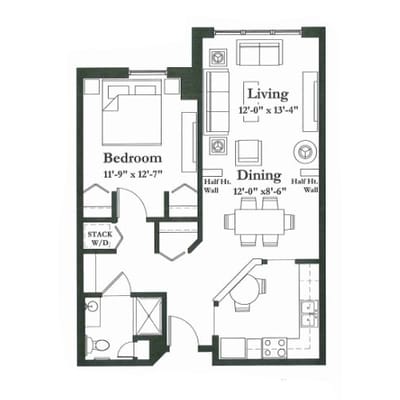 Architectural floor plan of a unit layout.