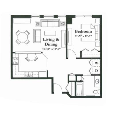 Architectural floor plan of a living space.
