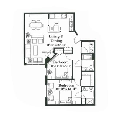 Architectural floor plan of a living space.