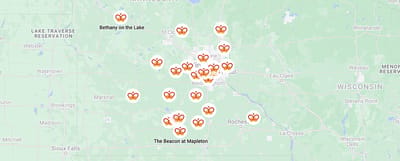 The Estates at Twin Rivers, Nursing Home in Anoka, MN — Map displaying locations of senior living facilities