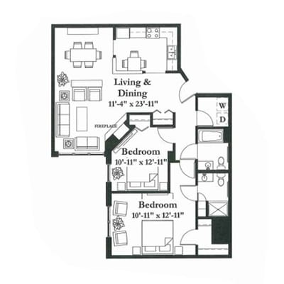 Architectural floor plan of a living space.