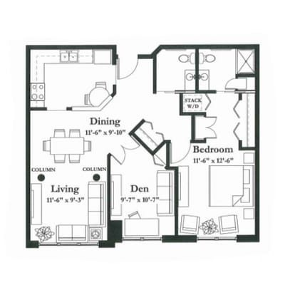 Architectural floor plan of a resident unit