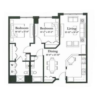 Architectural floor plan layout of living space.