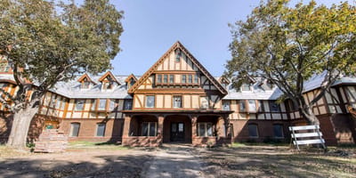 Exterior view of a building with a unique architectural design.