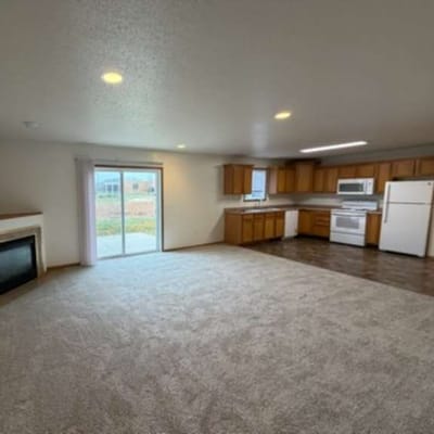 Spacious living area with kitchen appliances