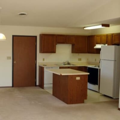 Spacious, empty kitchen area