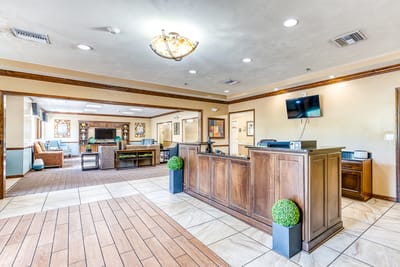 Interior view of the reception area with seating