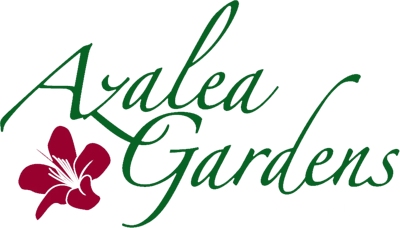 Azalea Gardens logo with floral design