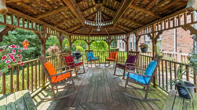 Outdoor seating area in a gazebo