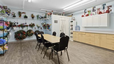Bright interior with tables and decorations for activities