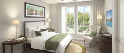 Well-decorated resident room with natural light