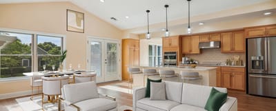 Bright common area with modern furnishings