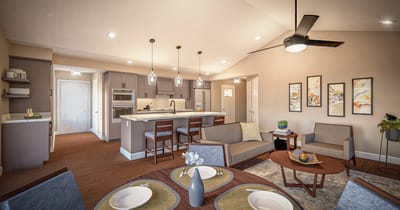 Modern interior living space in a senior facility