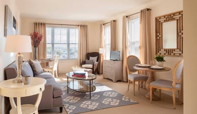 Cozy resident living room with furniture and window light