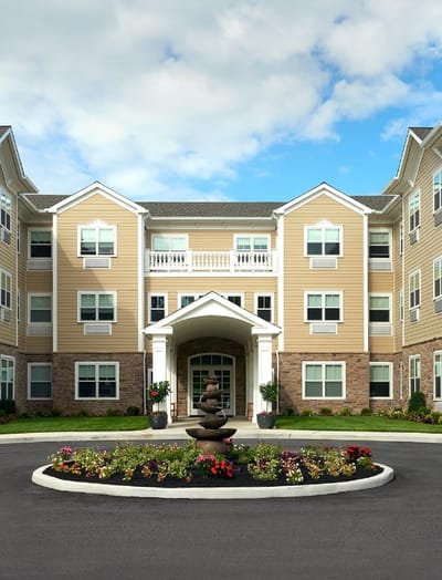 Exterior view of Amber Court of Elizabeth with landscaped gardens