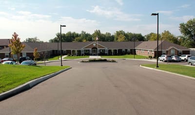 View of the senior living facility building and landscape
