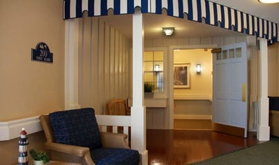 Interior view of a cozy seating area in a senior living facility