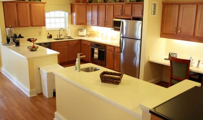 Bright, well-equipped kitchen in the facility