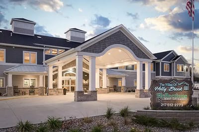 Exterior view of a senior living facility entrance