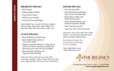 Sample menu for dining services
