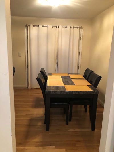 Dining area with table and chairs