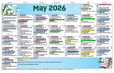 Calendar of events for May 2026.