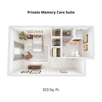 Aerial view of a Private Memory Care Suite layout.