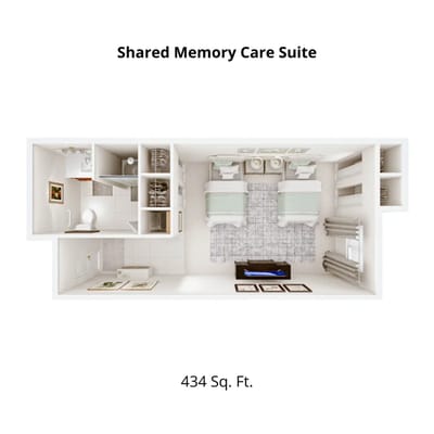 Architectural floor plan of a shared care suite.