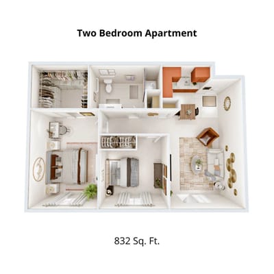 Floor plan of a two-bedroom apartment