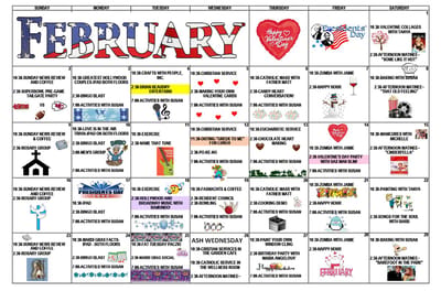Activity calendar for February events