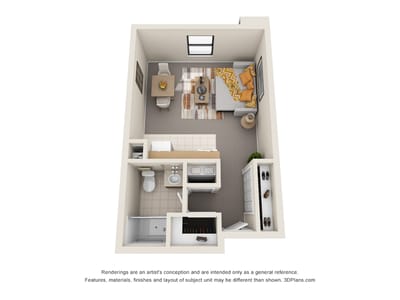 3D floor plan of a model apartment unit