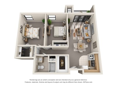 Architectural floor plan of a two-bedroom unit