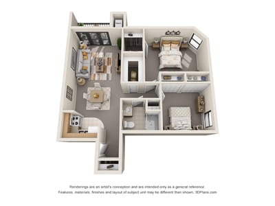 3D floor plan of a senior living unit