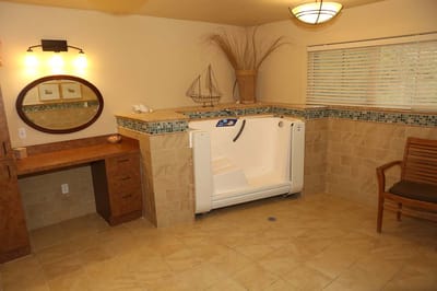 Accessible bath area with modern amenities