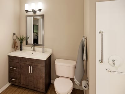 A well-lit bathroom interior with modern fixtures
