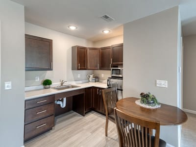 Modern kitchenette in an assisted living unit